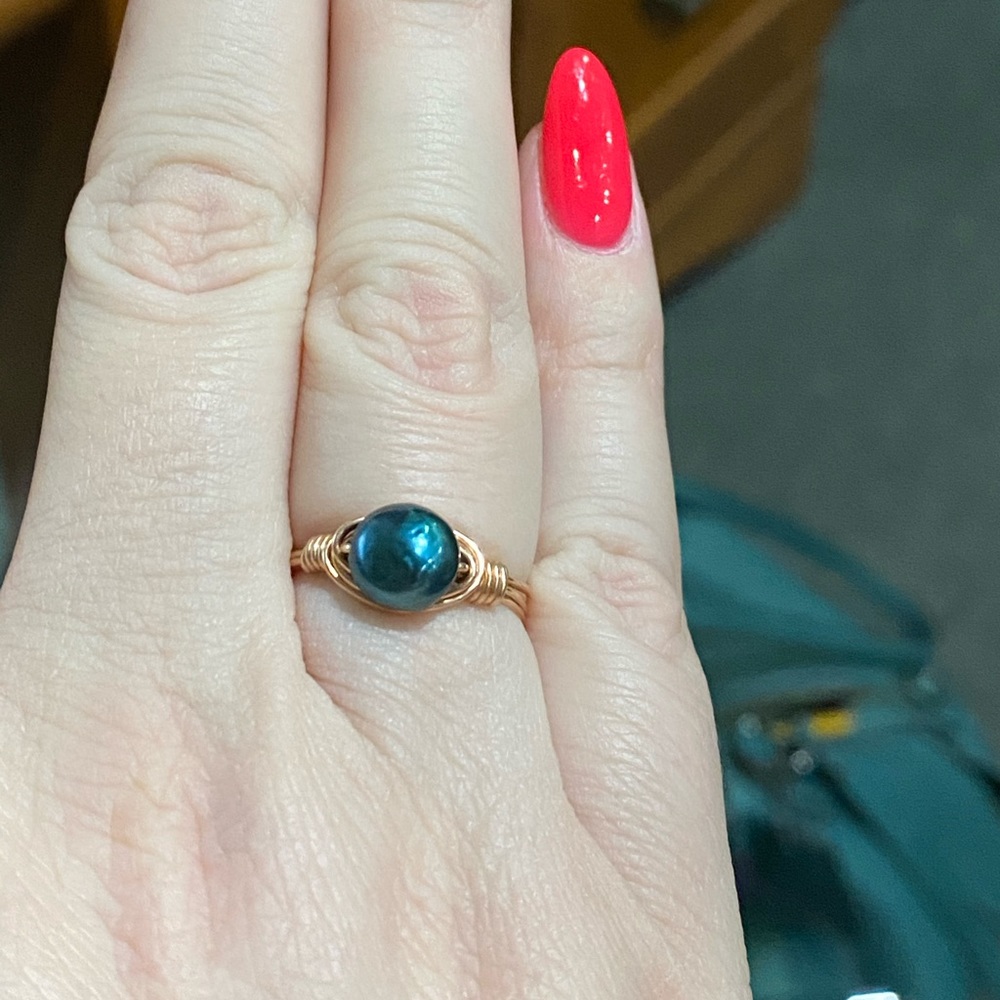 Teal Pearl rose gold filled size 8 ring